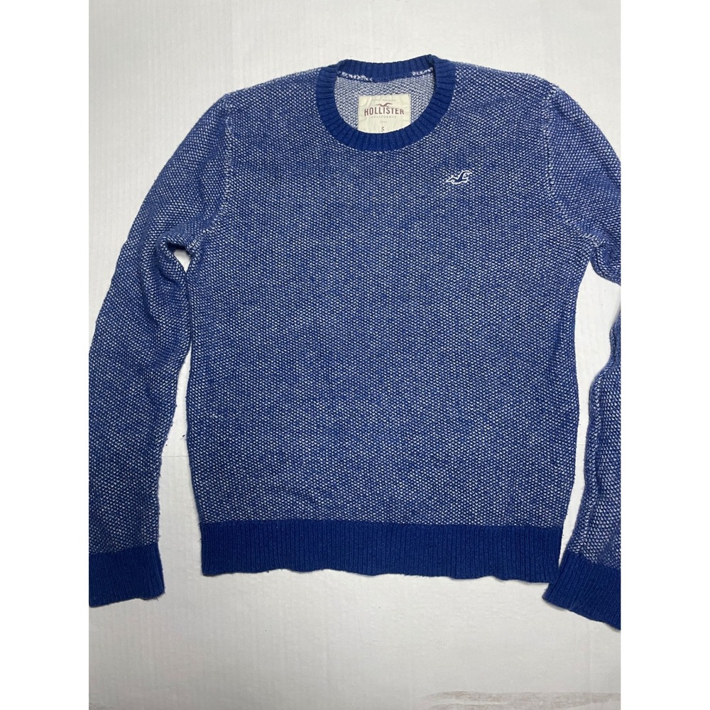 Hollister Women‎ Sweater Blue White Knit Crew Neck Long Sleeve Size S
